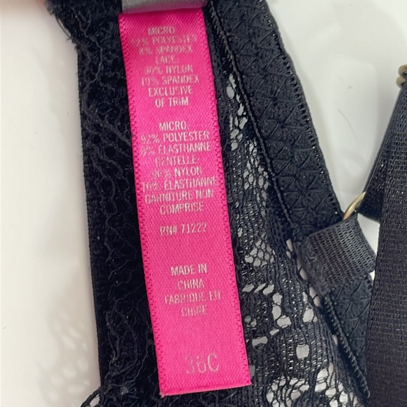 Vince Camuto Bra 36C Black Lace Adjustable Padded Stretchy Polyester Spandex - Picture 12 of 16